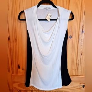 Red Haute Drape Neck Super Slimming Ivory with Black Sides Knit Top Size M NWT